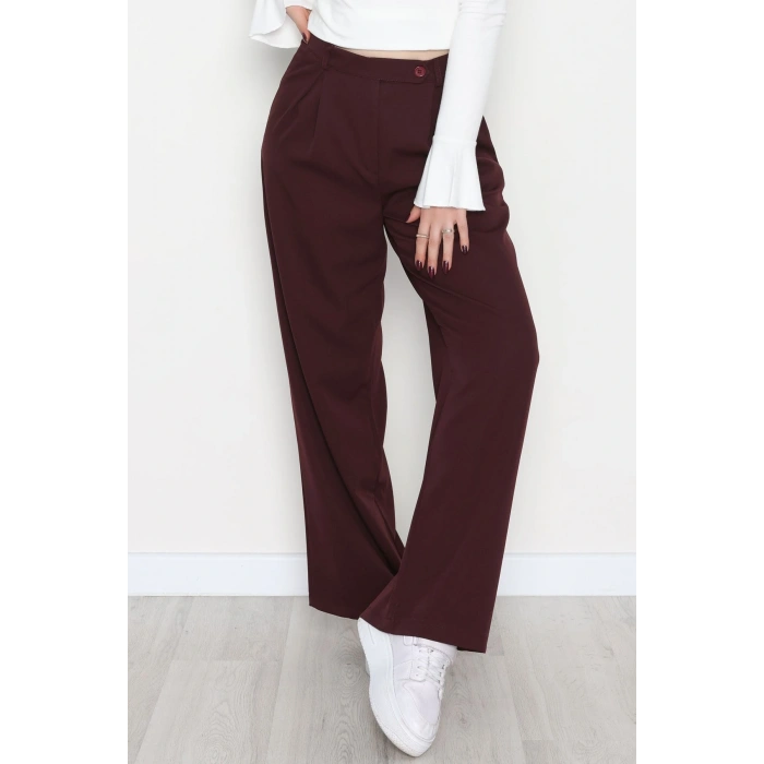 Dabıl Kumaş Önden Pileli Palazzo Pantolon Mürdüm - 2081.1991.