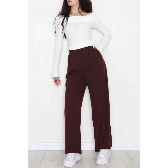 Dabıl Kumaş Önden Pileli Palazzo Pantolon Mürdüm - 2081.1991.