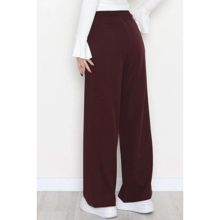 Dabıl Kumaş Önden Pileli Palazzo Pantolon Mürdüm - 2081.1991.