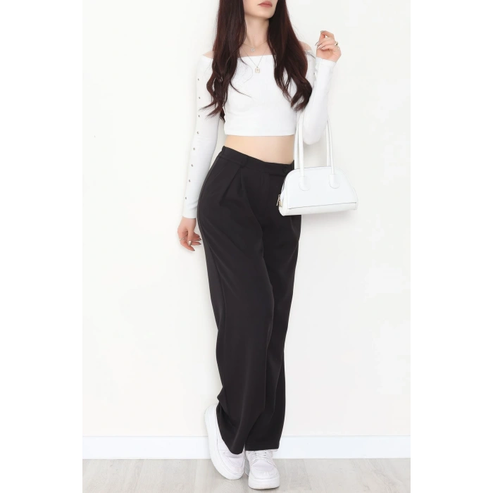 Dabıl Kumaş Önden Pileli Palazzo Pantolon Siyah - 2081.1991.