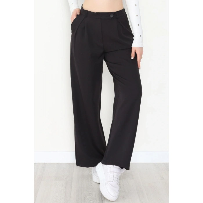 Dabıl Kumaş Önden Pileli Palazzo Pantolon Siyah - 2081.1991.