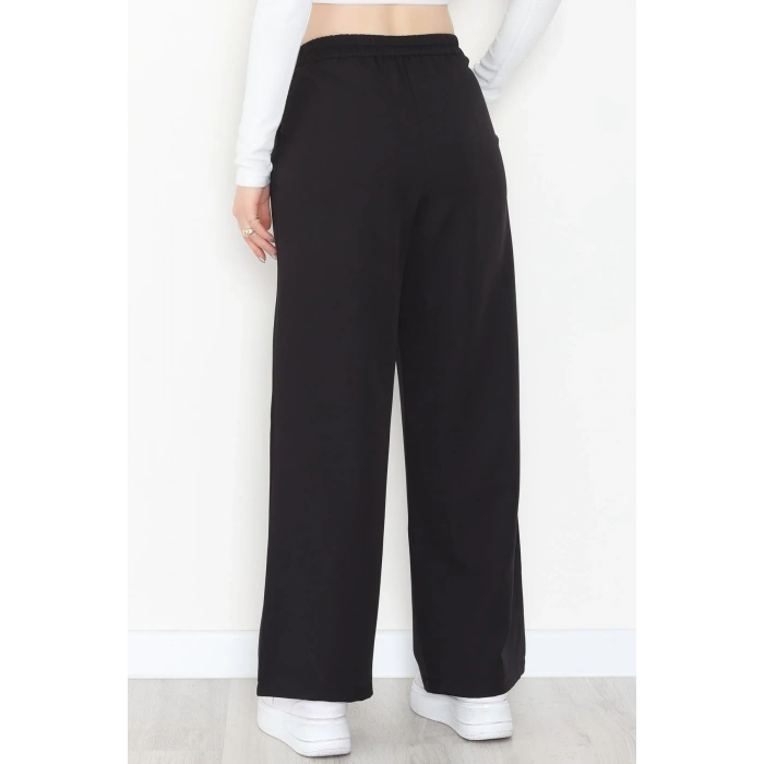Dabıl Kumaş Önden Pileli Palazzo Pantolon Siyah - 2081.1991.