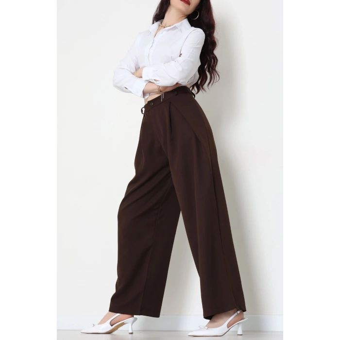 Dabıl Kumaş Pile Detaylı Pantolon Acıkahve - 51610.683.