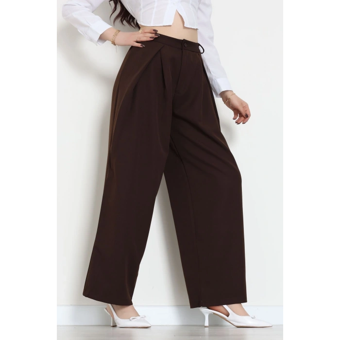 Dabıl Kumaş Pile Detaylı Pantolon Acıkahve - 51610.683.