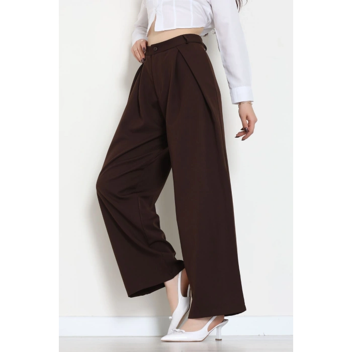 Dabıl Kumaş Pile Detaylı Pantolon Acıkahve - 51610.683.