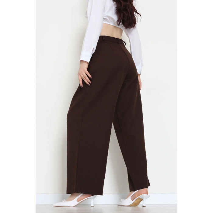 Dabıl Kumaş Pile Detaylı Pantolon Acıkahve - 51610.683.