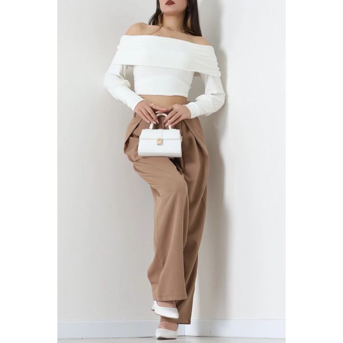 Dabıl Kumaş Pile Detaylı Pantolon Latte - 51610.683.