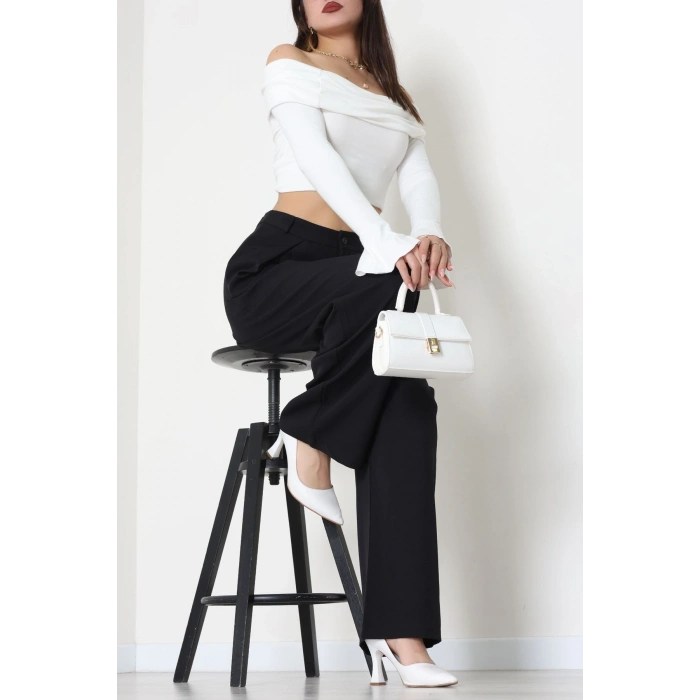 Dabıl Kumaş Pile Detaylı Pantolon Siyah - 51610.683.