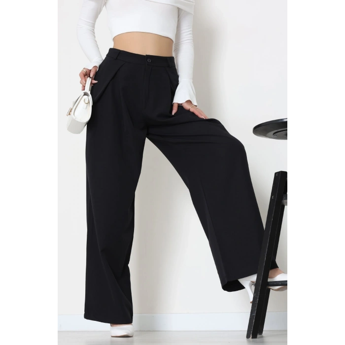 Dabıl Kumaş Pile Detaylı Pantolon Siyah - 51610.683.