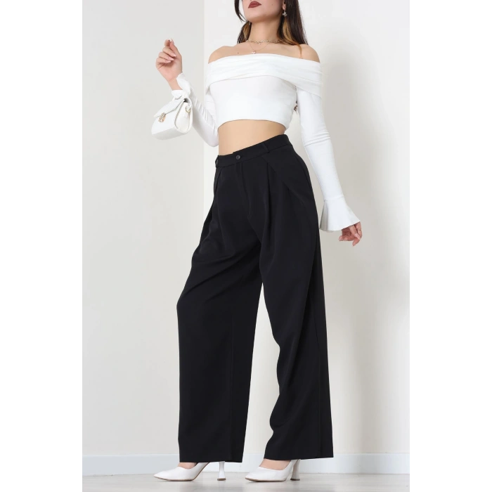 Dabıl Kumaş Pile Detaylı Pantolon Siyah - 51610.683.