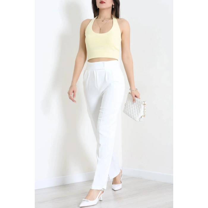 Dabıl Kumaş Pileli Cırtlı Pantolon Beyaz - 71502.1920.