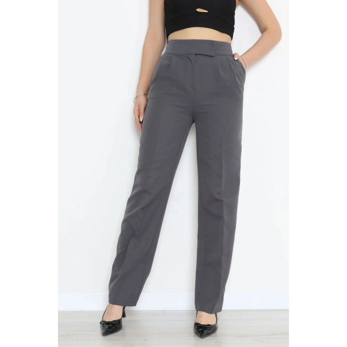 Dabıl Kumaş Pileli Cırtlı Pantolon Füme - 71502.1920.