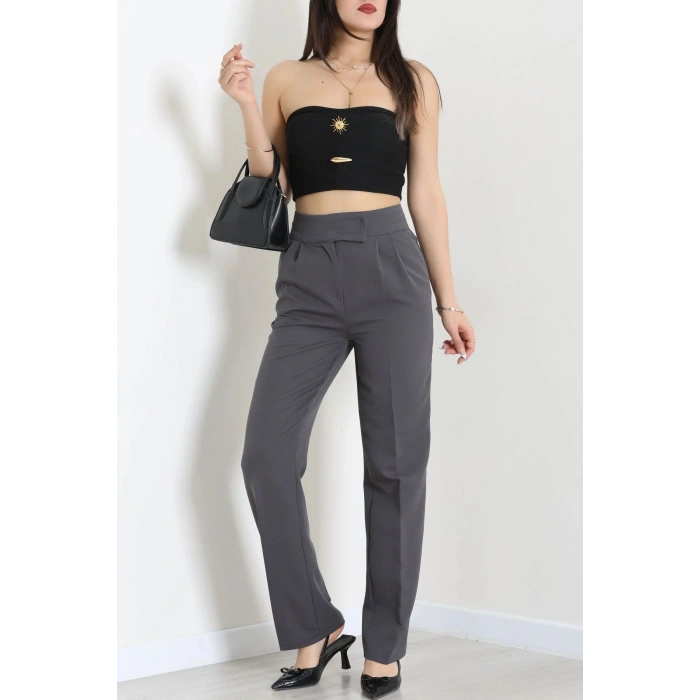 Dabıl Kumaş Pileli Cırtlı Pantolon Füme - 71502.1920.