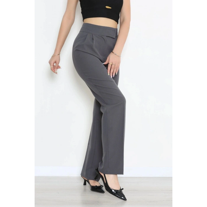 Dabıl Kumaş Pileli Cırtlı Pantolon Füme - 71502.1920.