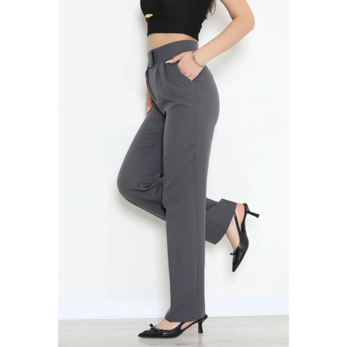 Dabıl Kumaş Pileli Cırtlı Pantolon Füme - 71502.1920.