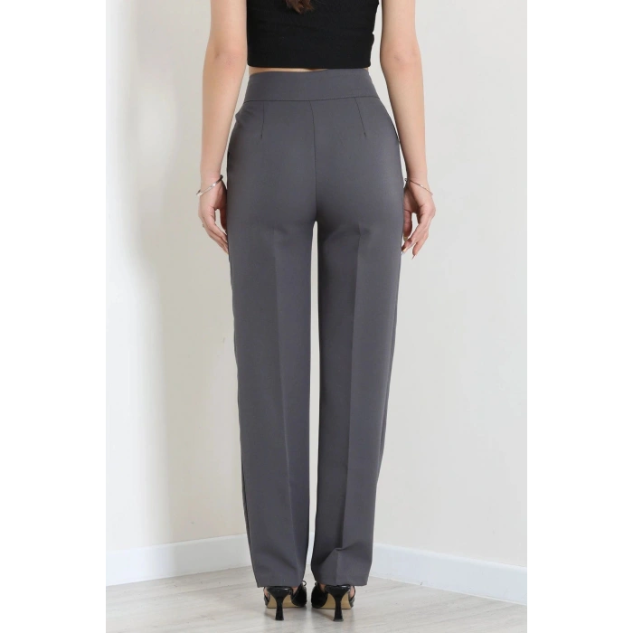 Dabıl Kumaş Pileli Cırtlı Pantolon Füme - 71502.1920.