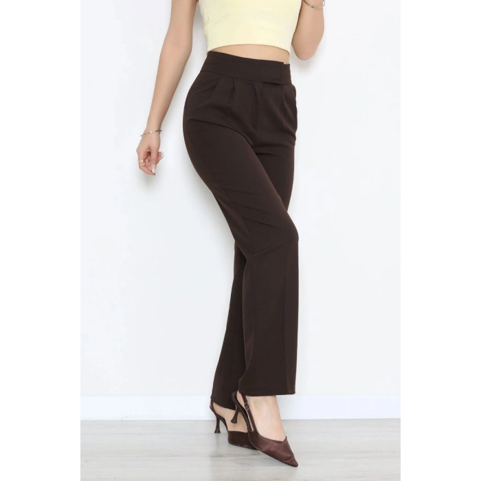 Dabıl Kumaş Pileli Cırtlı Pantolon Kahve - 71502.1920.