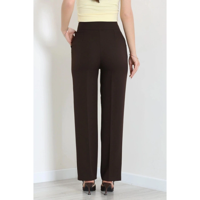 Dabıl Kumaş Pileli Cırtlı Pantolon Kahve - 71502.1920.