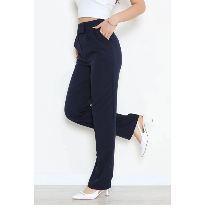 Dabıl Kumaş Pileli Cırtlı Pantolon Lacivert - 71502.1920.