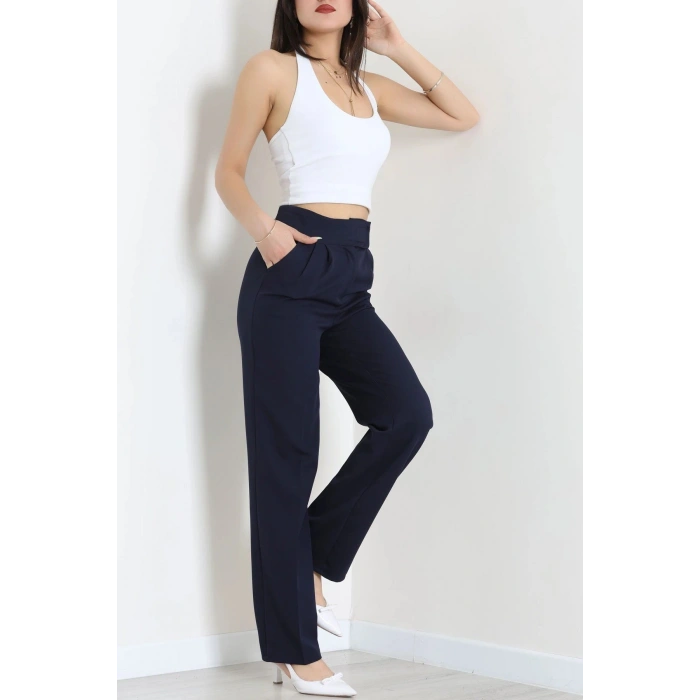 Dabıl Kumaş Pileli Cırtlı Pantolon Lacivert - 71502.1920.
