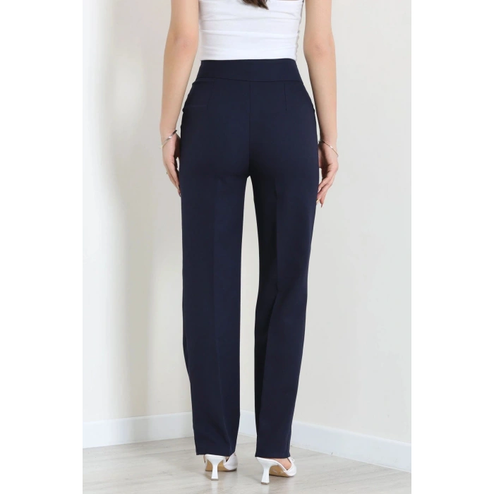 Dabıl Kumaş Pileli Cırtlı Pantolon Lacivert - 71502.1920.