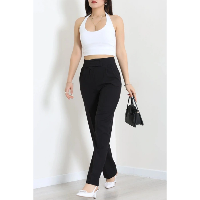 Dabıl Kumaş Pileli Cırtlı Pantolon Siyah - 71502.1920.