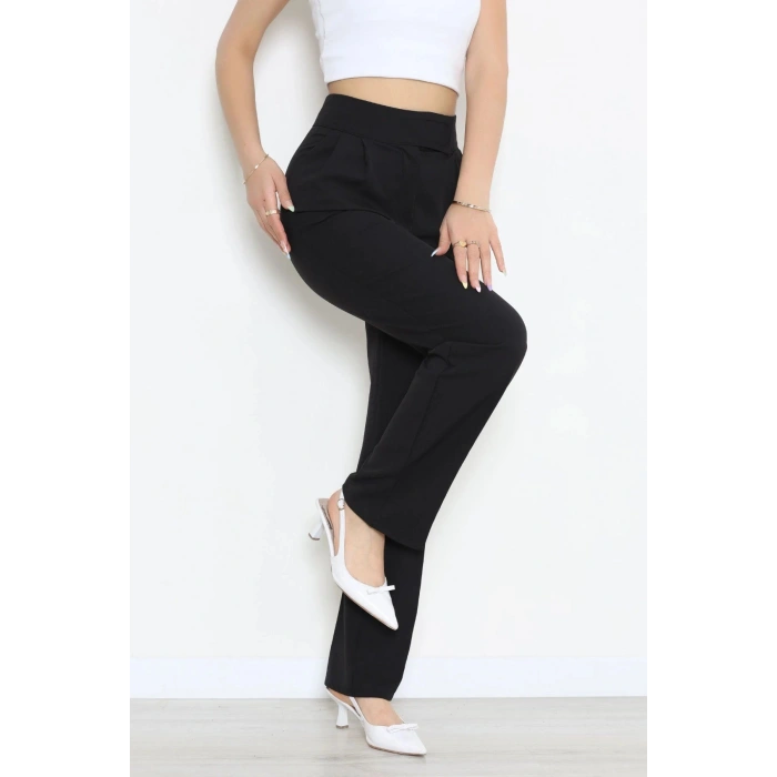 Dabıl Kumaş Pileli Cırtlı Pantolon Siyah - 71502.1920.