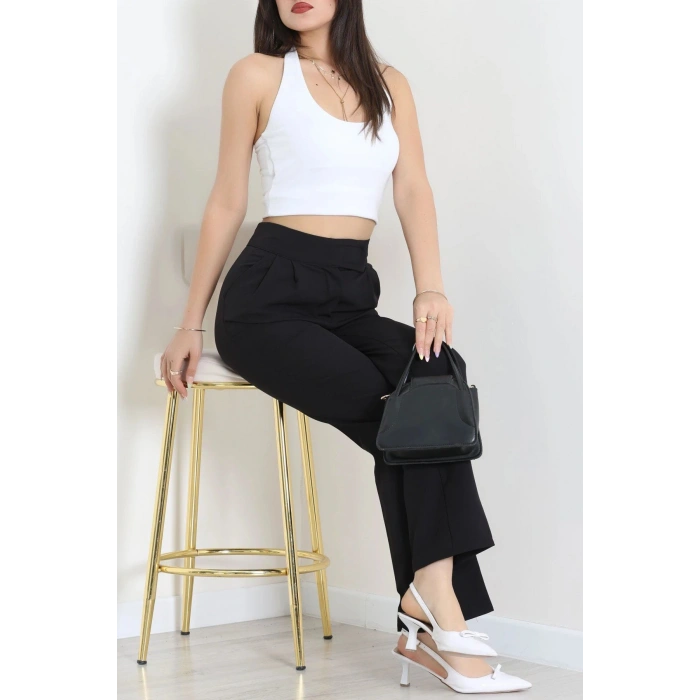 Dabıl Kumaş Pileli Cırtlı Pantolon Siyah - 71502.1920.