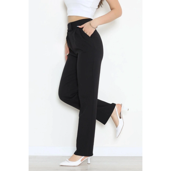 Dabıl Kumaş Pileli Cırtlı Pantolon Siyah - 71502.1920.