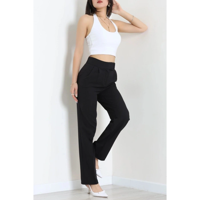 Dabıl Kumaş Pileli Cırtlı Pantolon Siyah - 71502.1920.