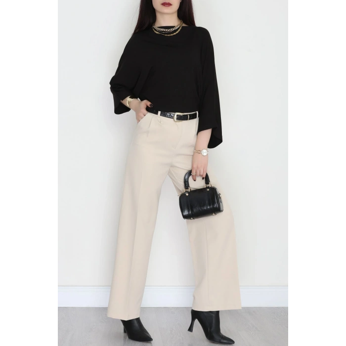 Dabıl Kumaş Pileli Palazzo Pantolon Bej - 51062.1991.