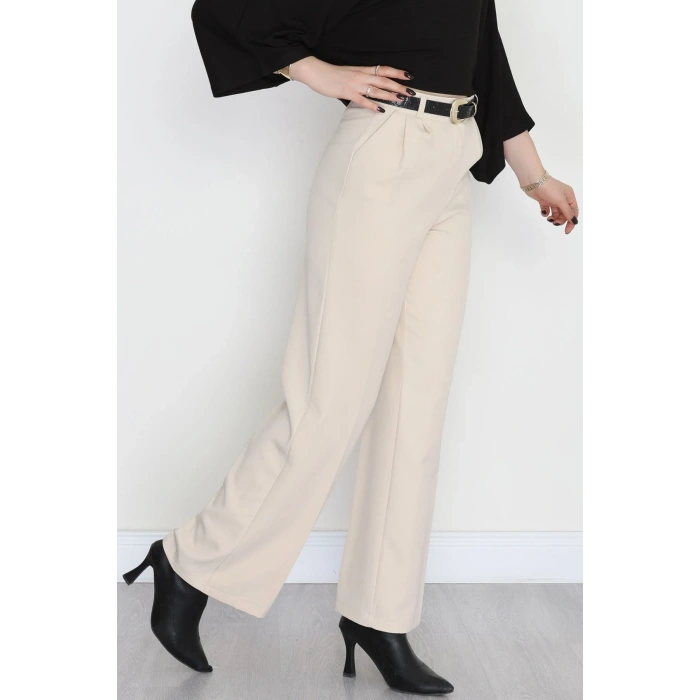 Dabıl Kumaş Pileli Palazzo Pantolon Bej - 51062.1991.