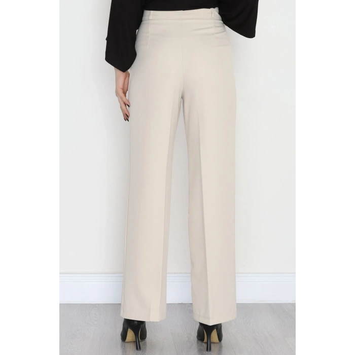 Dabıl Kumaş Pileli Palazzo Pantolon Bej - 51062.1991.