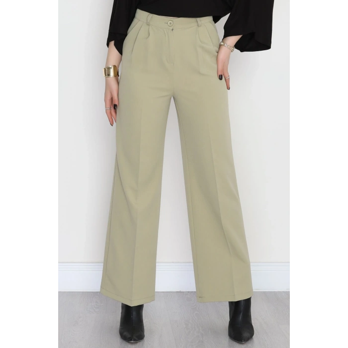 Dabıl Kumaş Pileli Palazzo Pantolon Çağla - 51062.1991.