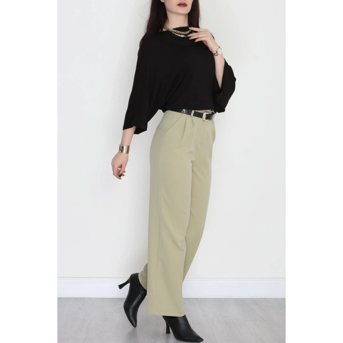 Dabıl Kumaş Pileli Palazzo Pantolon Çağla - 51062.1991.