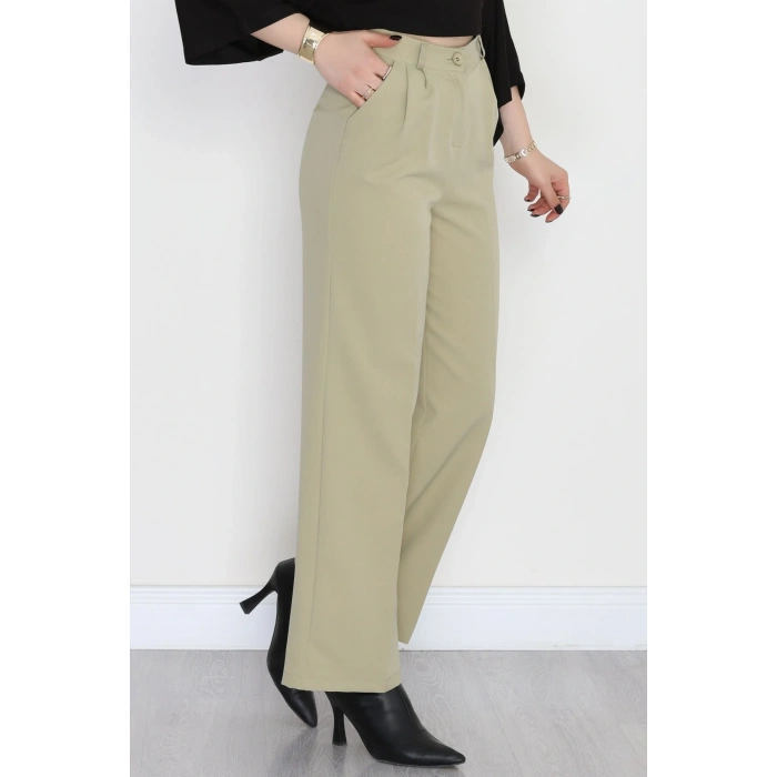 Dabıl Kumaş Pileli Palazzo Pantolon Çağla - 51062.1991.