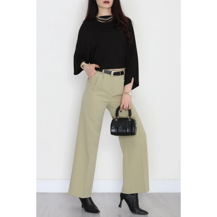 Dabıl Kumaş Pileli Palazzo Pantolon Çağla - 51062.1991.