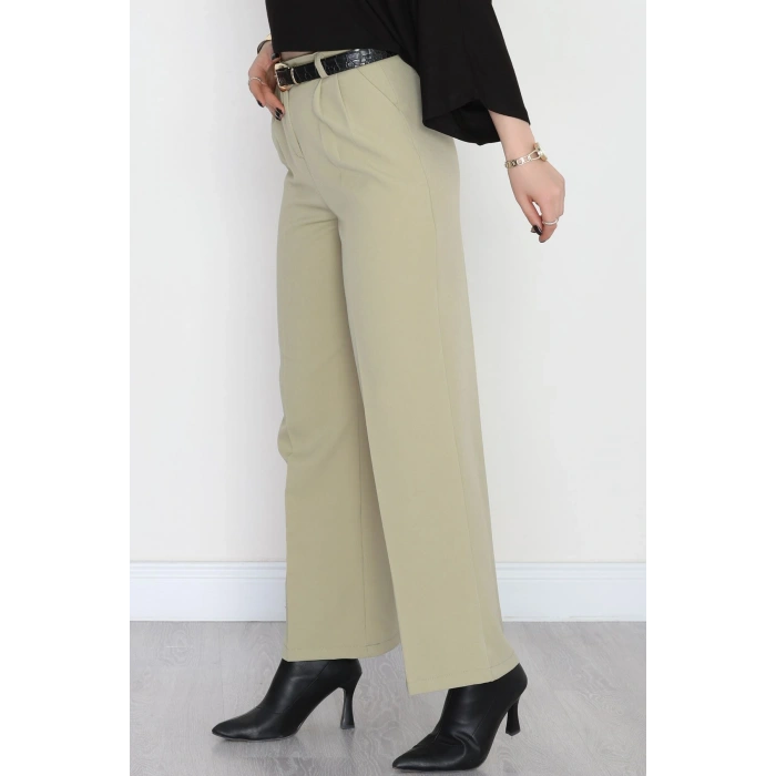 Dabıl Kumaş Pileli Palazzo Pantolon Çağla - 51062.1991.