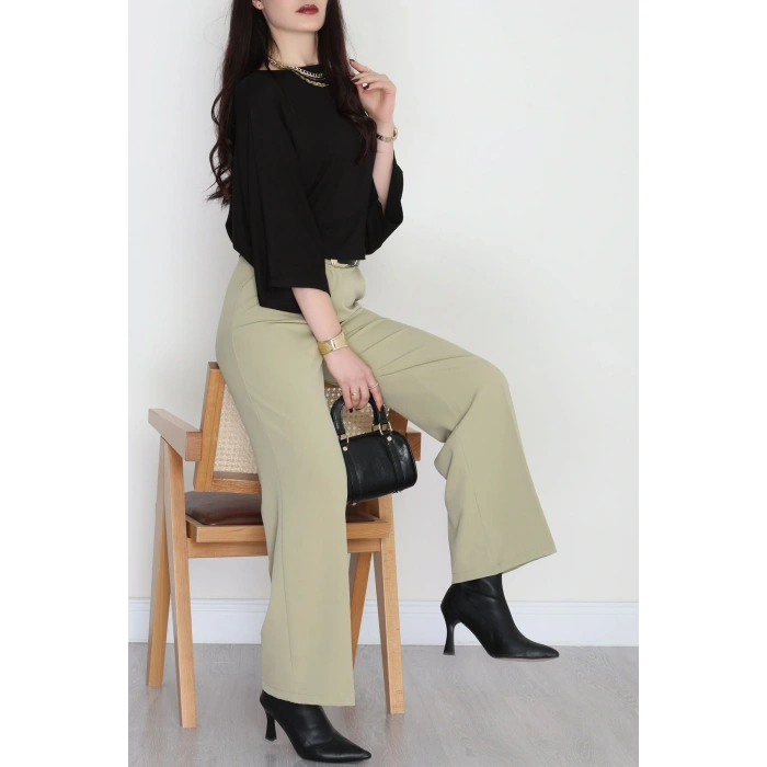 Dabıl Kumaş Pileli Palazzo Pantolon Çağla - 51062.1991.