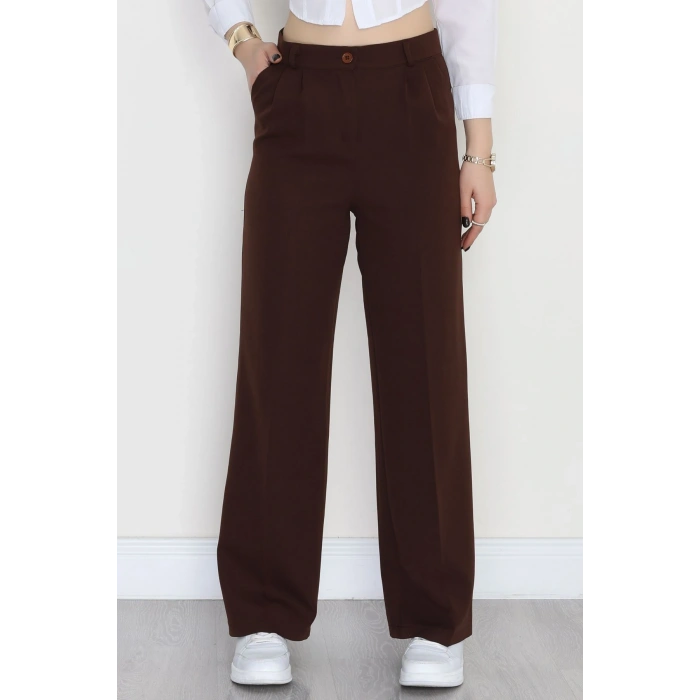 Dabıl Kumaş Pileli Palazzo Pantolon Kahve - 51062.1991.