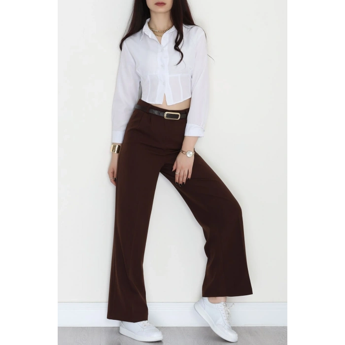 Dabıl Kumaş Pileli Palazzo Pantolon Kahve - 51062.1991.