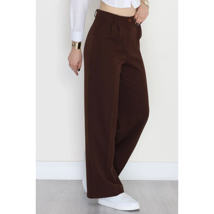 Dabıl Kumaş Pileli Palazzo Pantolon Kahve - 51062.1991.