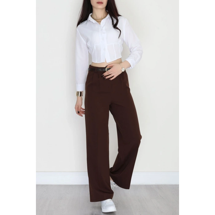 Dabıl Kumaş Pileli Palazzo Pantolon Kahve - 51062.1991.