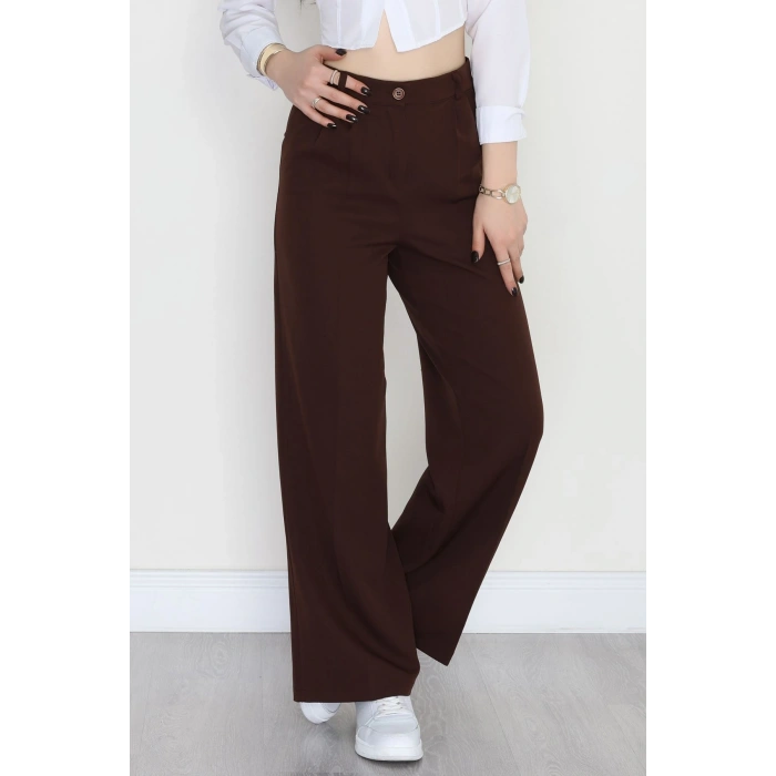 Dabıl Kumaş Pileli Palazzo Pantolon Kahve - 51062.1991.