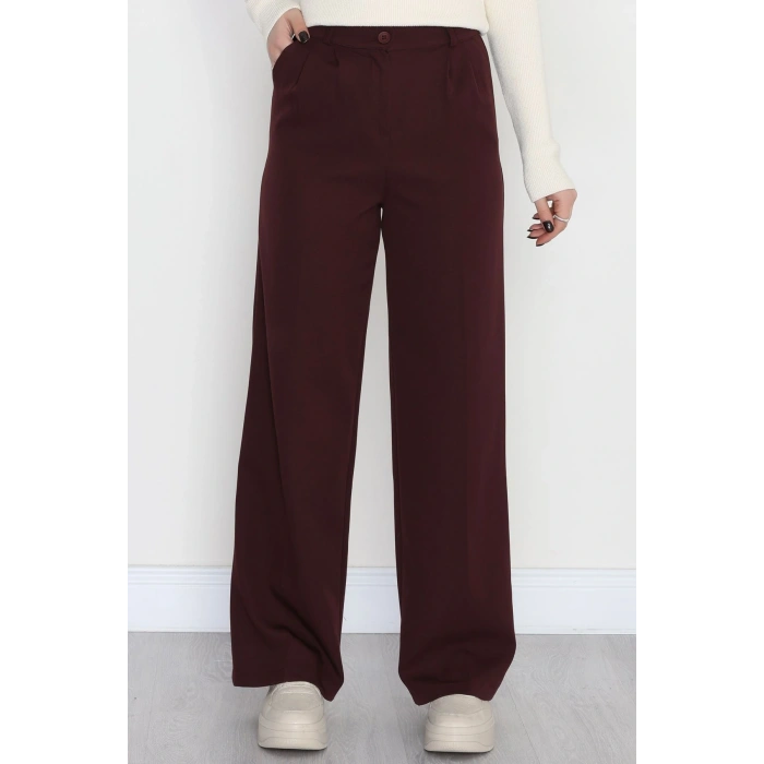 Dabıl Kumaş Pileli Palazzo Pantolon Mürdüm - 51062.1991.