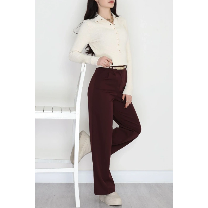 Dabıl Kumaş Pileli Palazzo Pantolon Mürdüm - 51062.1991.