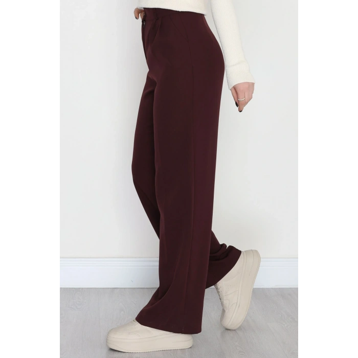 Dabıl Kumaş Pileli Palazzo Pantolon Mürdüm - 51062.1991.