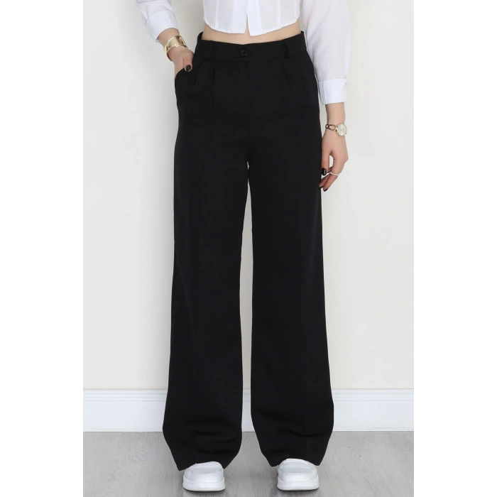 Dabıl Kumaş Pileli Palazzo Pantolon Siyah - 51062.1991.