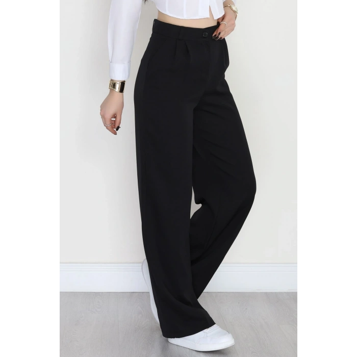 Dabıl Kumaş Pileli Palazzo Pantolon Siyah - 51062.1991.