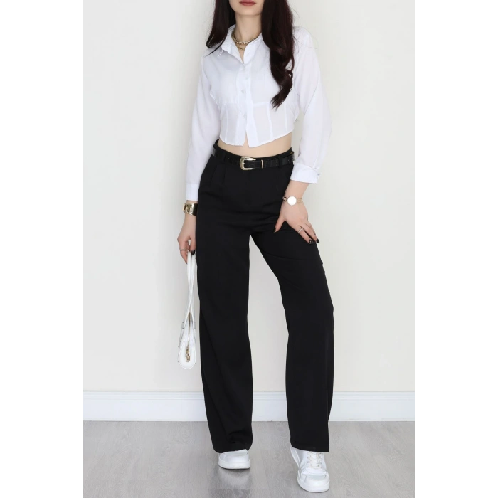 Dabıl Kumaş Pileli Palazzo Pantolon Siyah - 51062.1991.